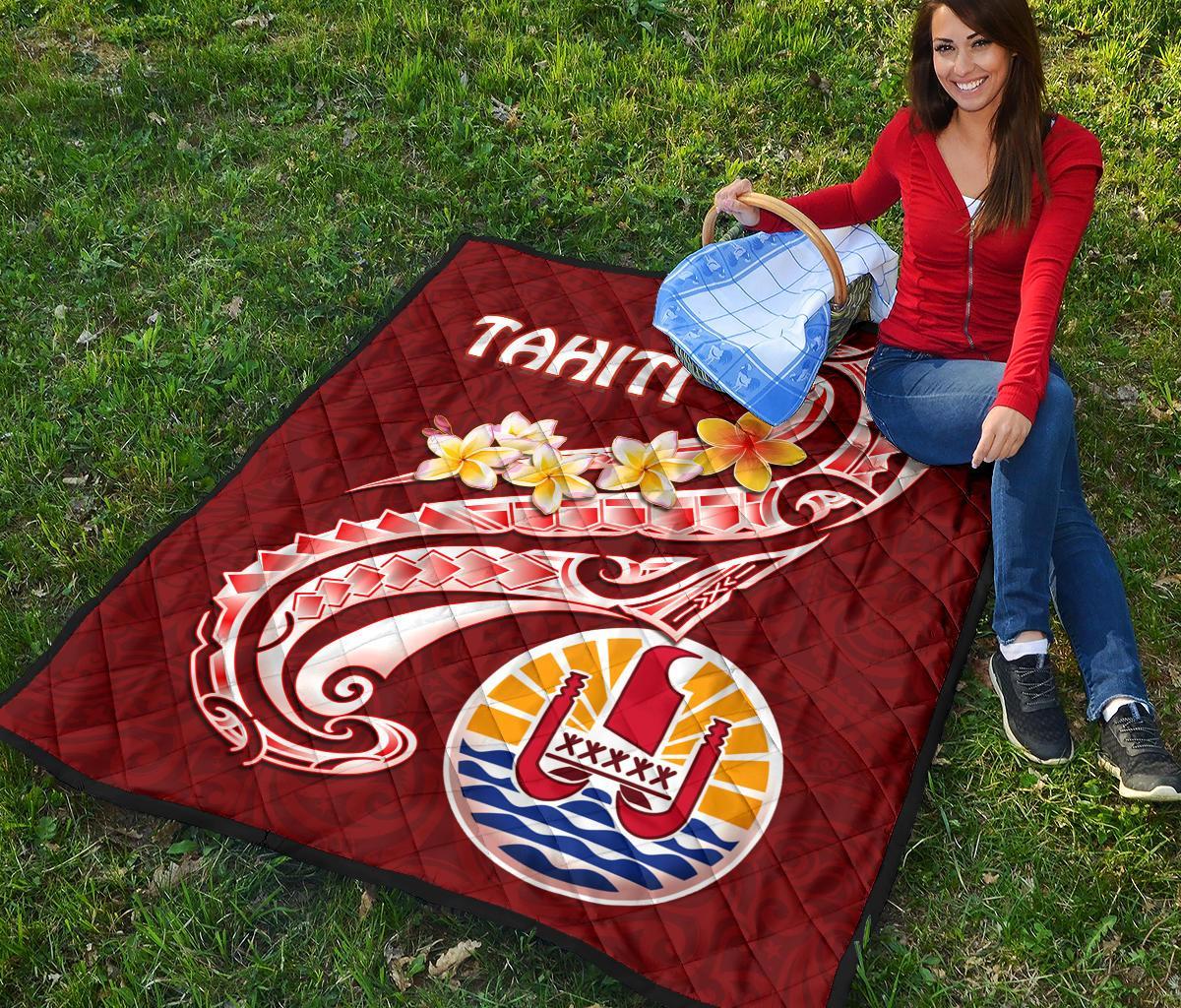 Tahiti Premium Quilt - Tahiti Seal Polynesian Patterns Plumeria - Polynesian Pride
