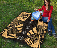 Guam Premium Quilt - Guam Coat Of Arms Polynesian Gold Tattoo - Polynesian Pride