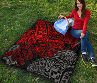 Tahiti Polynesian Premium Quilt - Red Turtle Hibiscus Flowing - Polynesian Pride