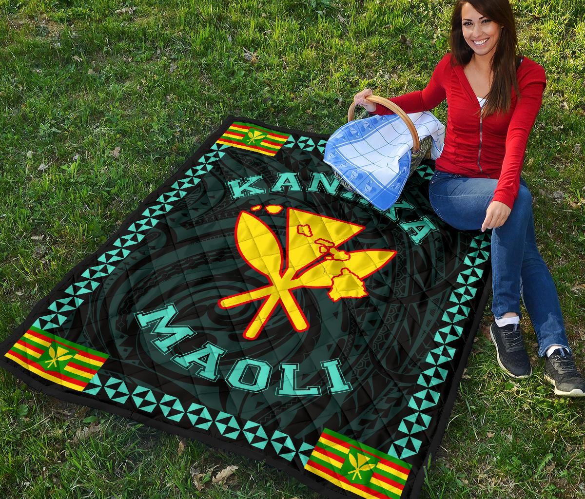 Kanaka Maoli Flag Polynesian Premium Quilt Turquoise - Love Style - Polynesian Pride
