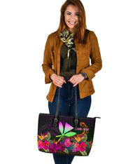 Polynesian Hawaii Personalised Kanaka Maoli Large Leather Tote Bag - Summer Hibiscus - Polynesian Pride