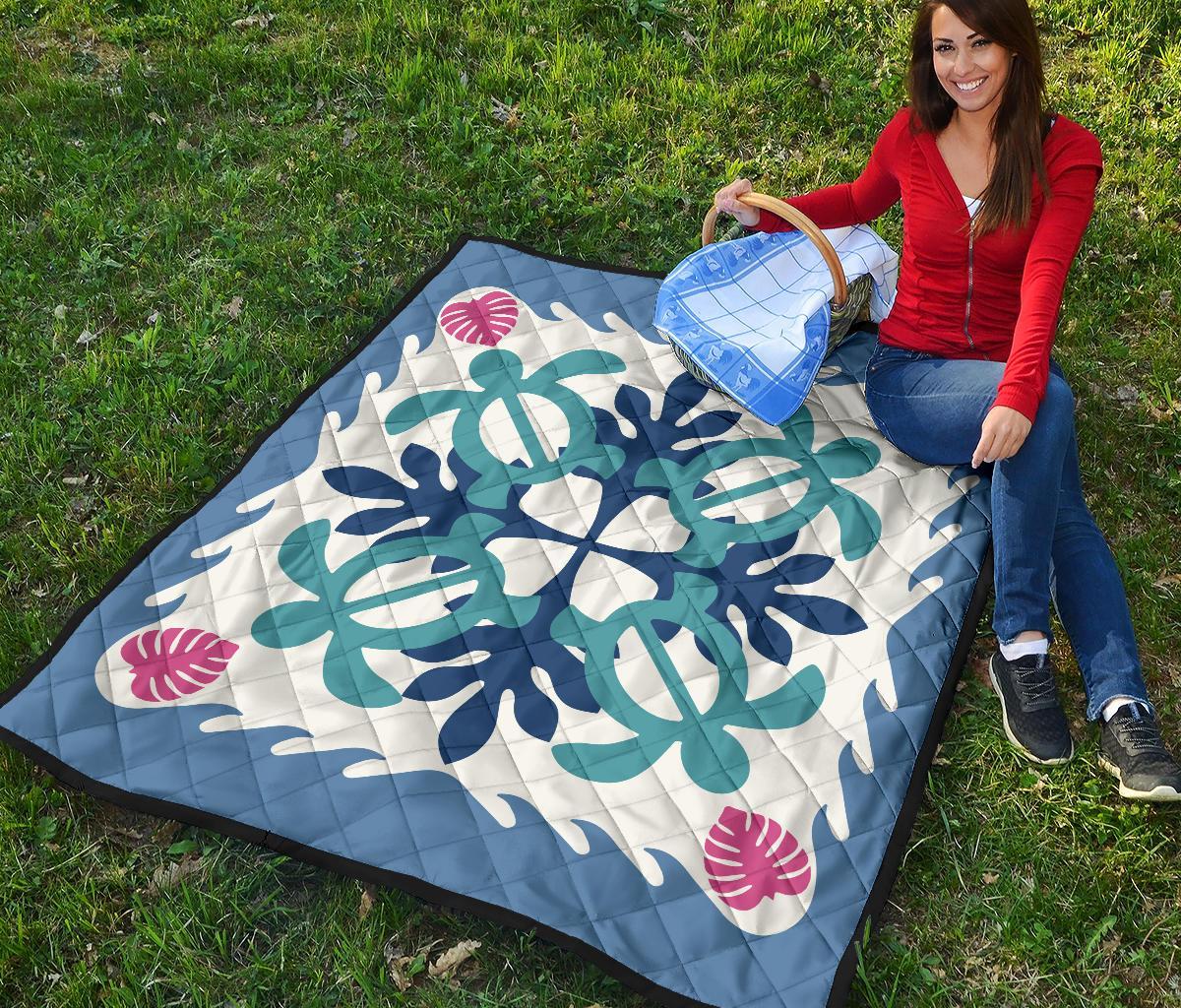 Hawaiian Turtle Pattern Premium Quilt - Pastel - Argu Style - AH - Polynesian Pride