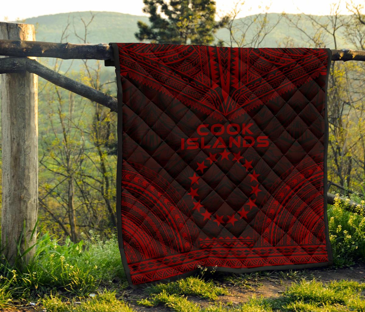 Cook Islands Premium Quilt - Cook Islands Flag Polynesian Chief Red Version - Polynesian Pride