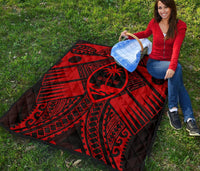 Guam Polynesian Premium Quilt - Guam Red Seal with Polynesian Tattoo - Polynesian Pride