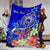 Samoa Custom Personalised Premium Blanket - Turtle Plumeria (Blue) - Polynesian Pride