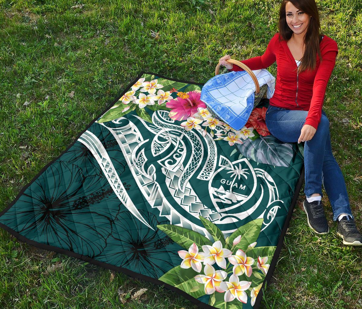 Guam Polynesian Premium Quilt - Summer Plumeria (Turquoise) - Polynesian Pride