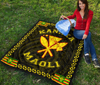 Kanaka Maoli Flag Polynesian Premium Quilt Yellow - Love Style - Polynesian Pride