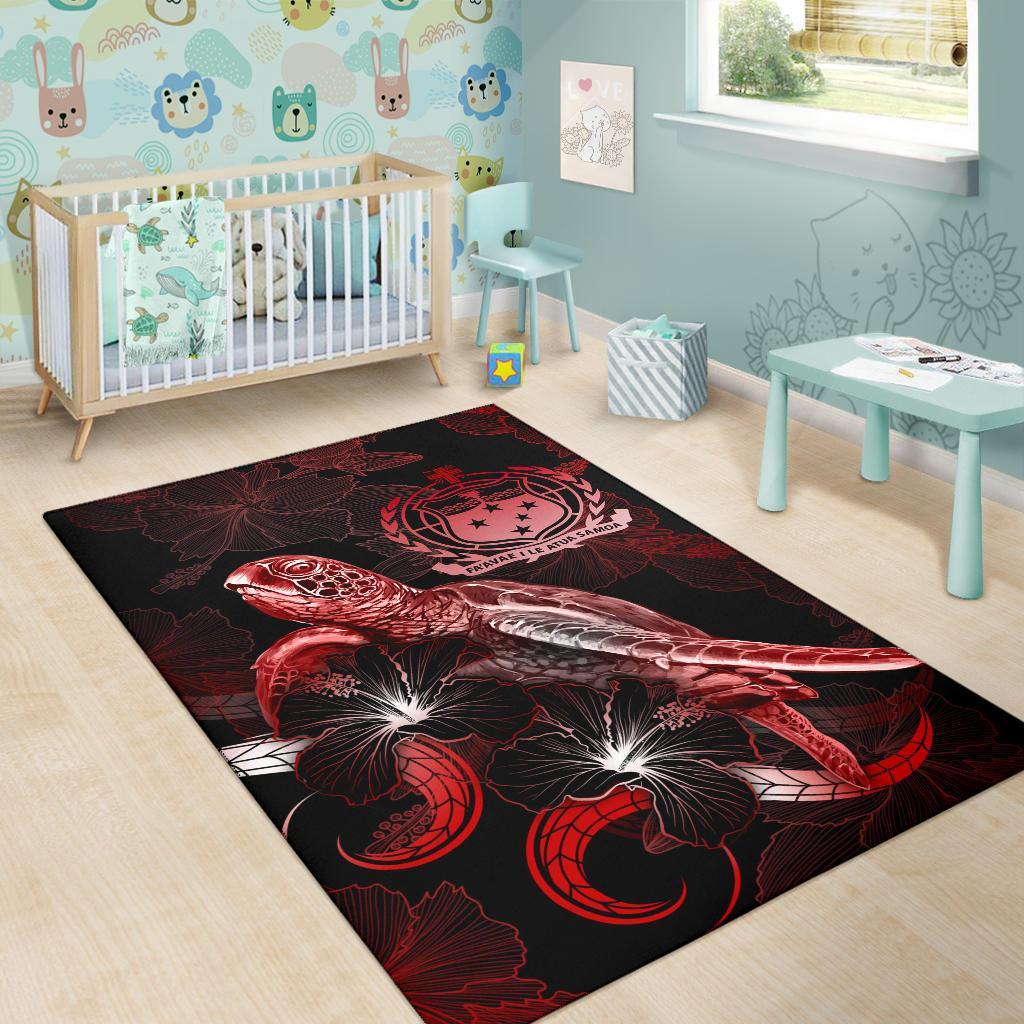 Samoa Polynesian Area Rugs - Turtle With Blooming Hibiscus Red - Polynesian Pride