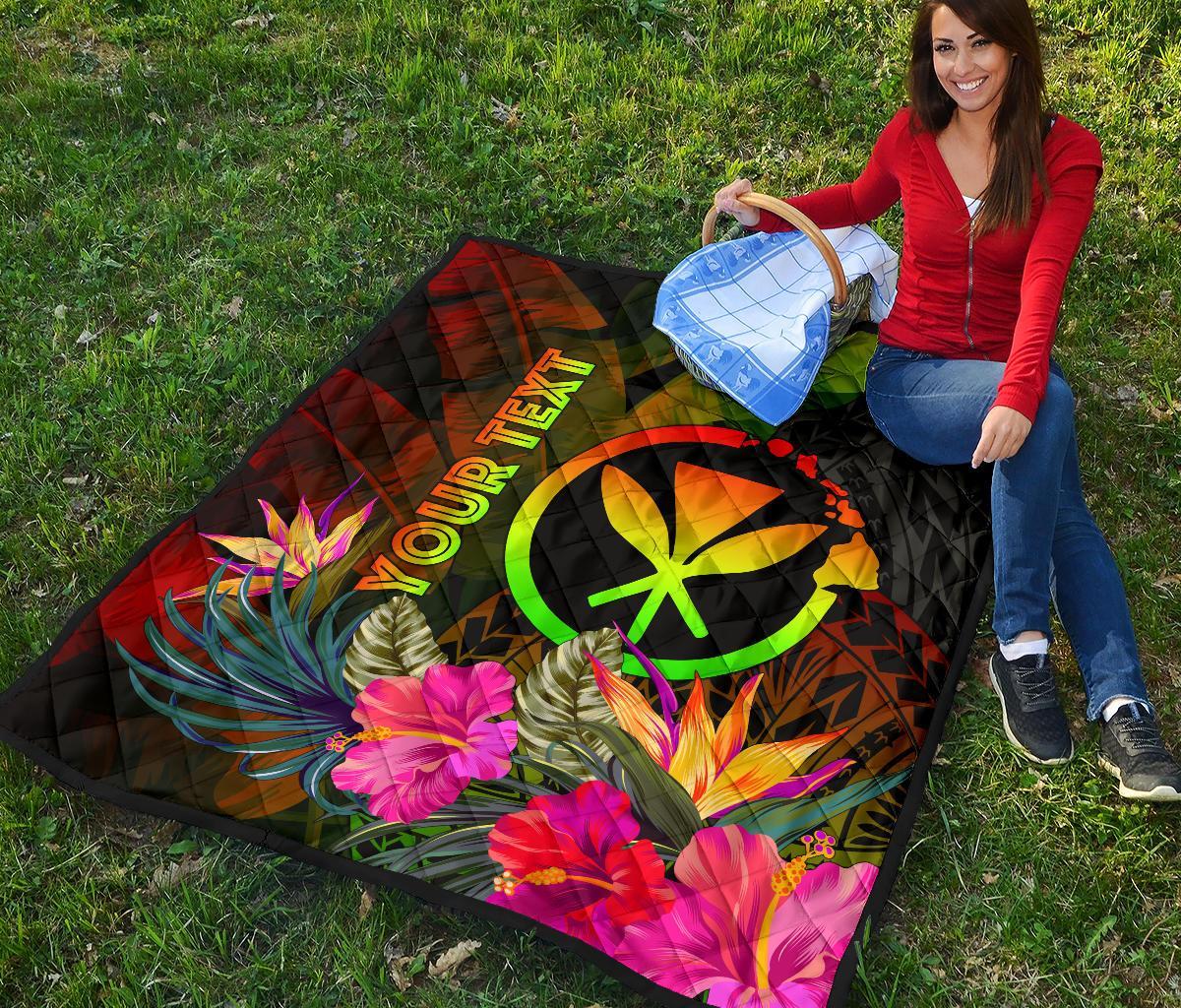 Polynesian Hawaii Kanaka Maoli Polynesian Personalised Premium Quilt - Hibiscus and Banana Leaves - Polynesian Pride