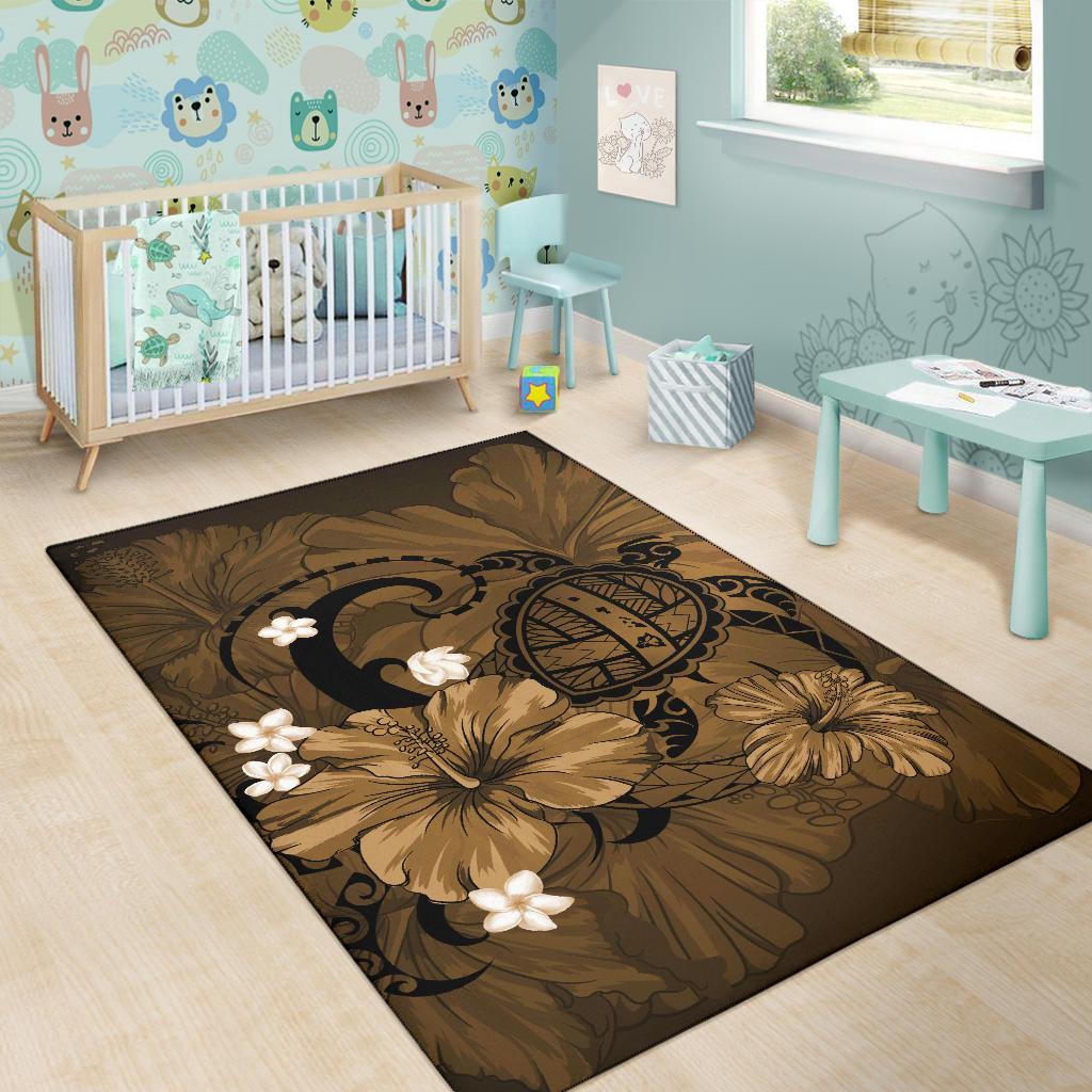 Hawaii Turtle Map Hibiscus Plumeria - Gold - Polynesian Pride
