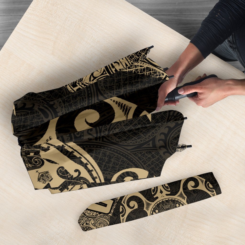 Guam Umbrella Turtle Coat of Arms Polynesian Pattern Umbrella One Size Gold - Polynesian Pride