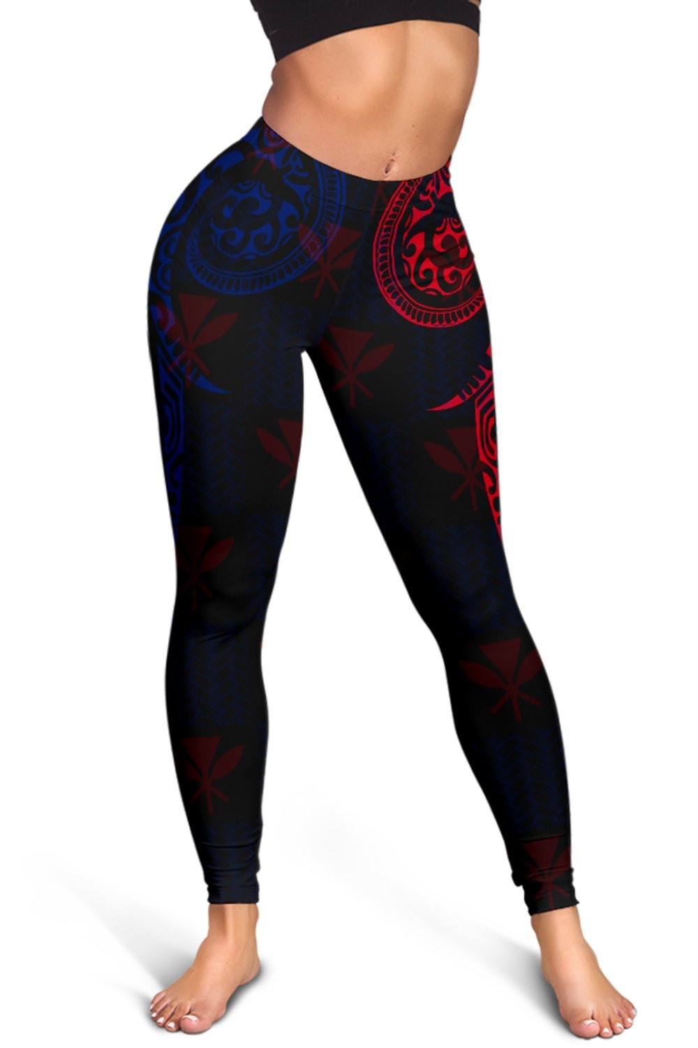 Hawaiian Kanaka Women's Leggings Flag Nation Black Demodern AH - Polynesian Pride