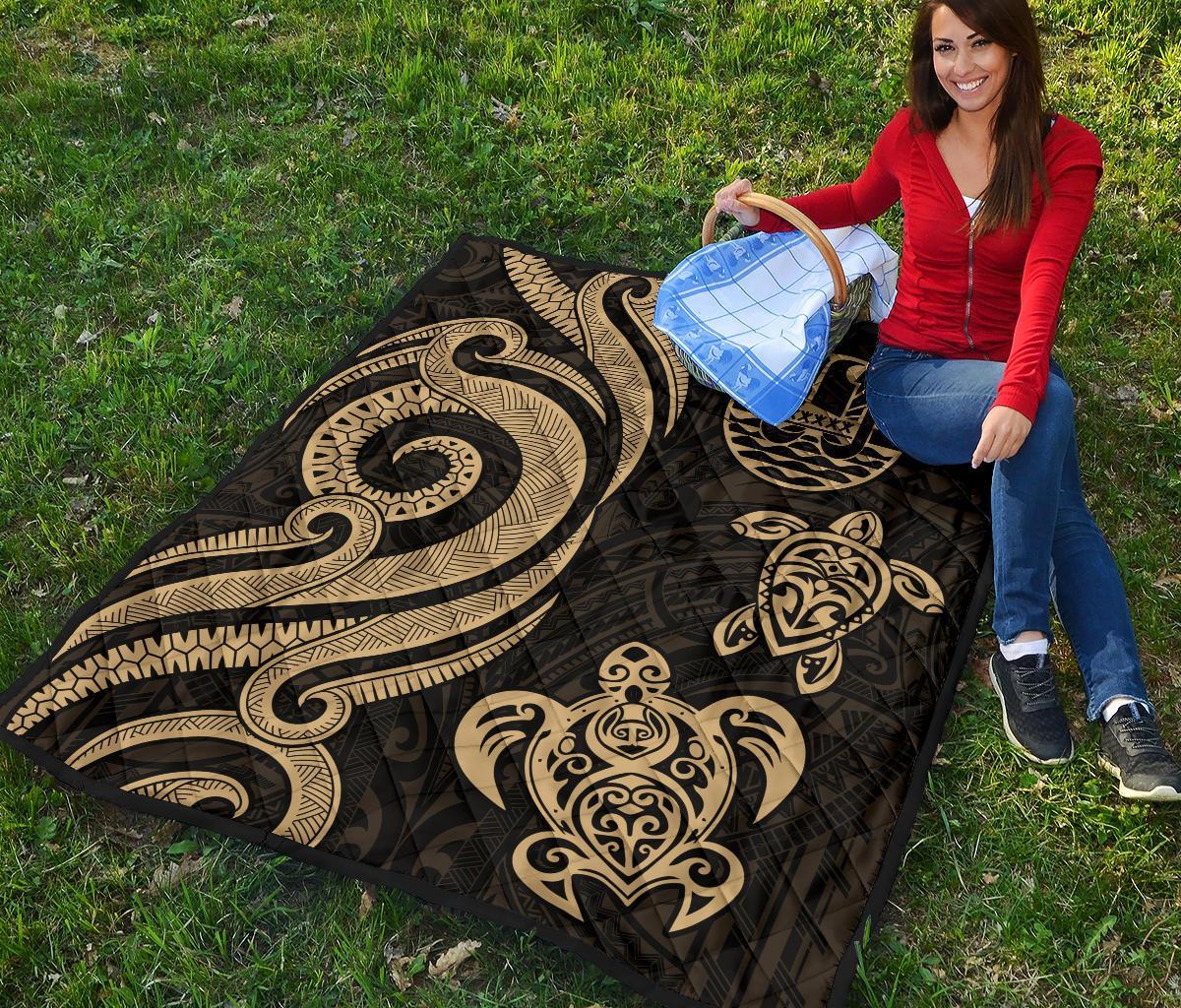 Tahiti Polynesian Premium Quilt - Gold Tentacle Turtle - Polynesian Pride