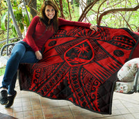 Guam Polynesian Premium Quilt - Guam Red Seal with Polynesian Tattoo - Polynesian Pride