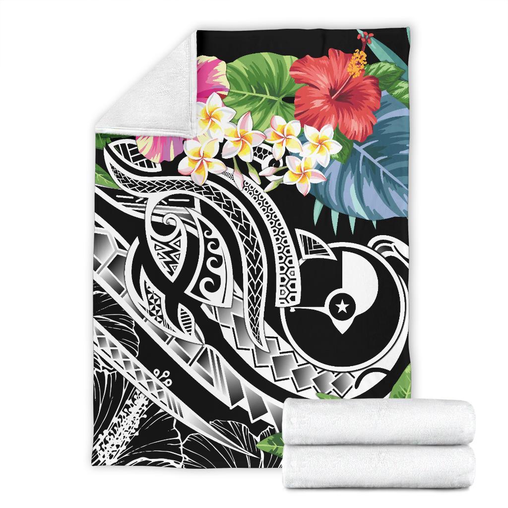 YAP Polynesian PREMIUM BLANKET - Summer Plumeria (Black) - Polynesian Pride