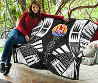 Tahiti Premium Quilt - Tahiti Flag Polynesian White Tattoo (Black) - Polynesian Pride