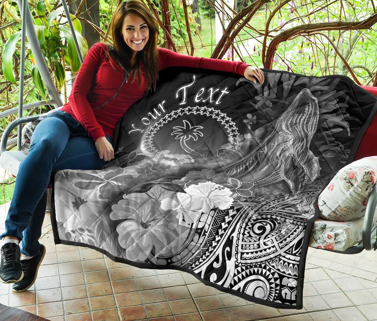 Custom Personalised Chuuk Premium Quilt - Humpback Whale with Tropical Flowers (Blue) - Polynesian Pride