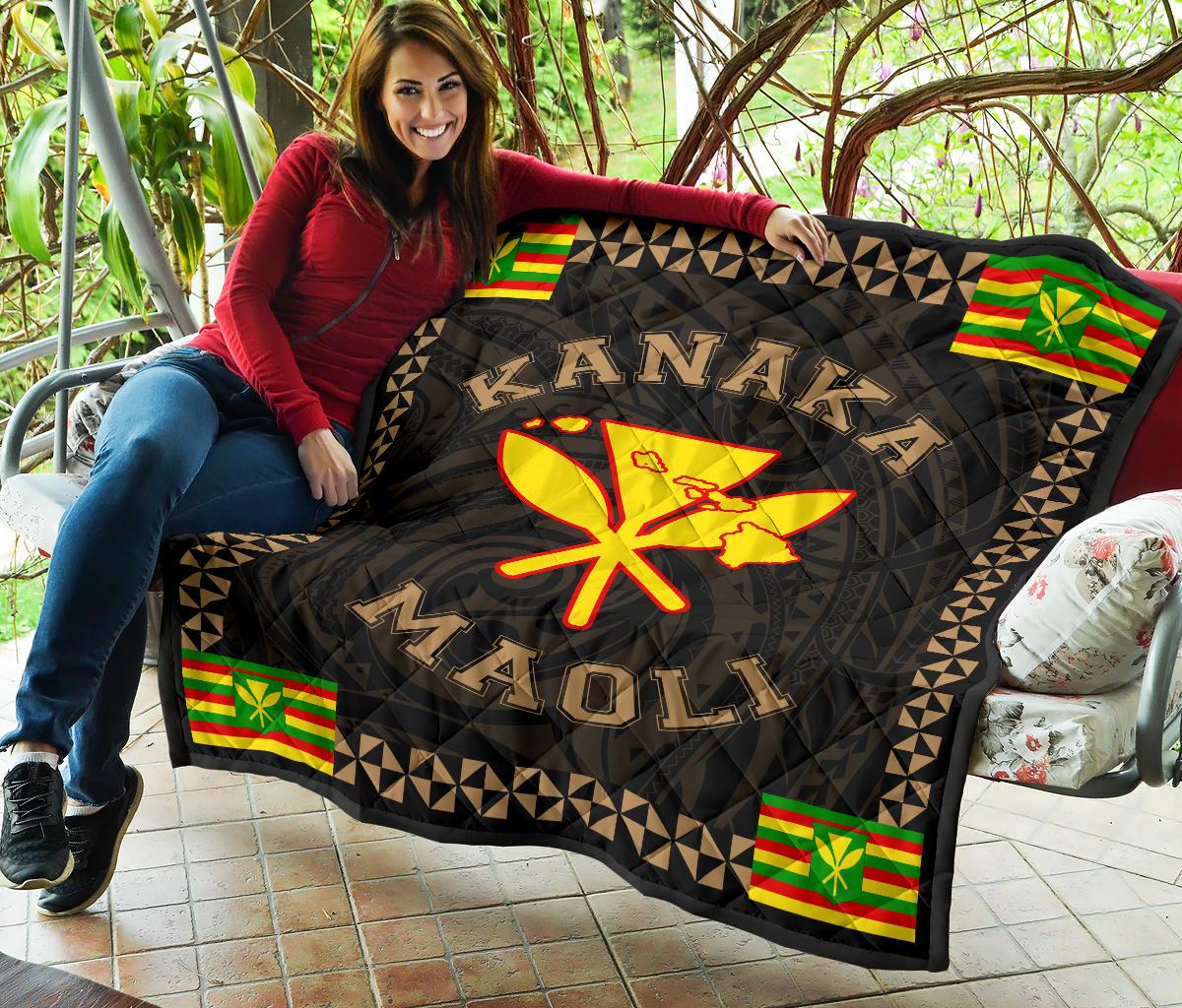 Kanaka Maoli Flag Polynesian Premium Quilt Gold - Love Style - Polynesian Pride