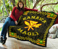 Kanaka Maoli Flag Polynesian Premium Quilt Yellow - Love Style - Polynesian Pride