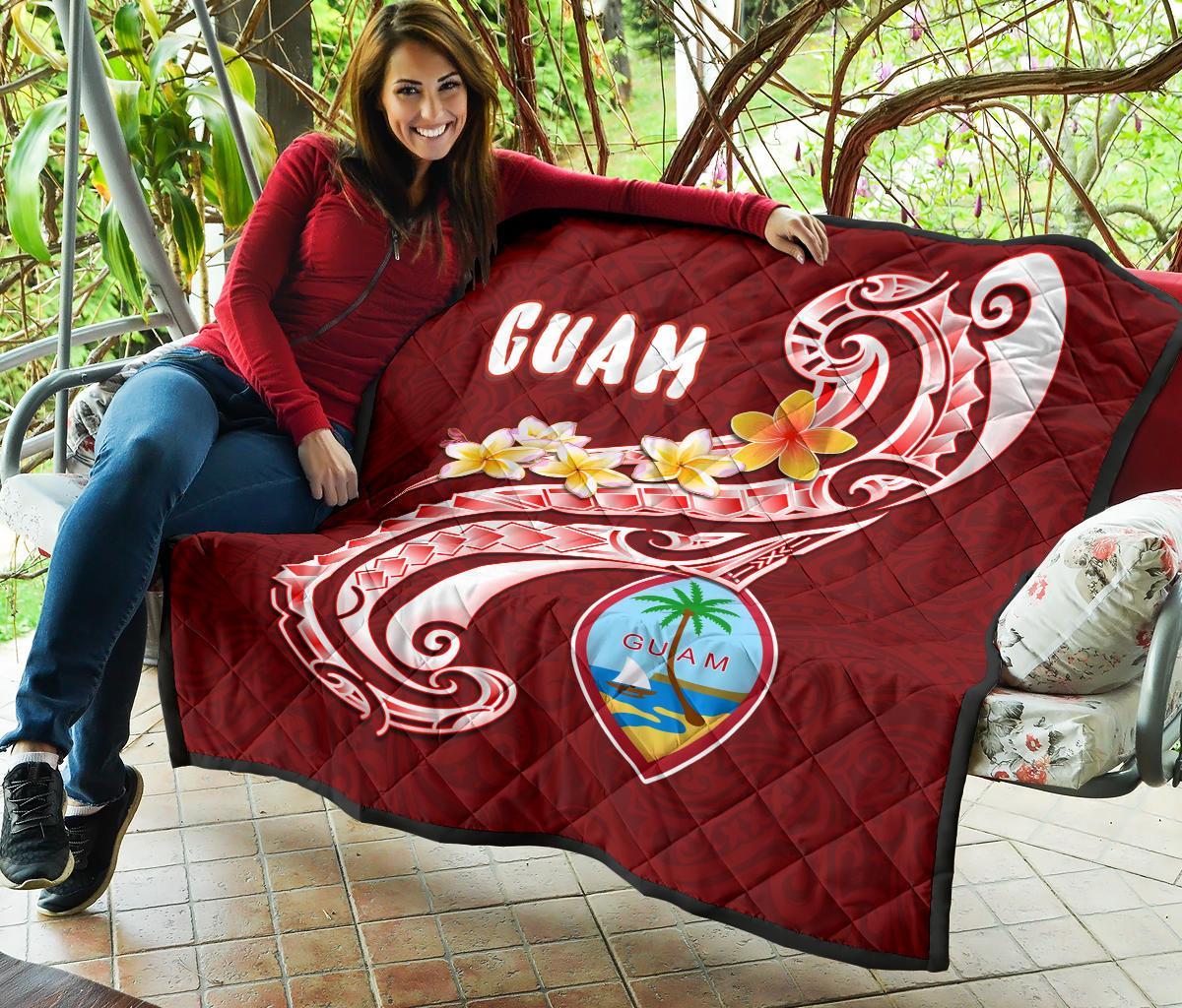 Guam Premium Quilt - Guam Seal Polynesian Patterns Plumeria (Red) - Polynesian Pride