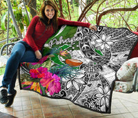 Pohnpei Premium Quilt White - Turtle Plumeria Banana Leaf - Polynesian Pride