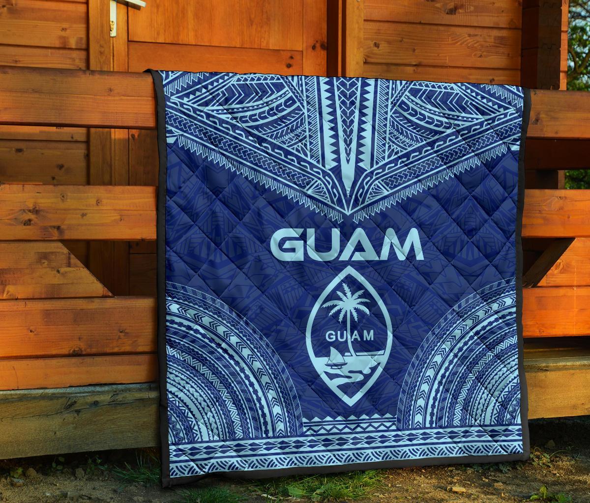 Guam Premium Quilt - Guam Coat Of Arms Polynesian Chief Blue Version - Polynesian Pride