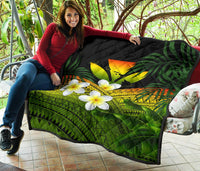 Kanaka Maoli (Hawaiian) Premium Quilt, Polynesian Plumeria Banana Leaves Reggae - Polynesian Pride