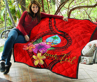 Guam Polynesian Custom Personalised Premium Quilt - Floral With Seal Red - Polynesian Pride