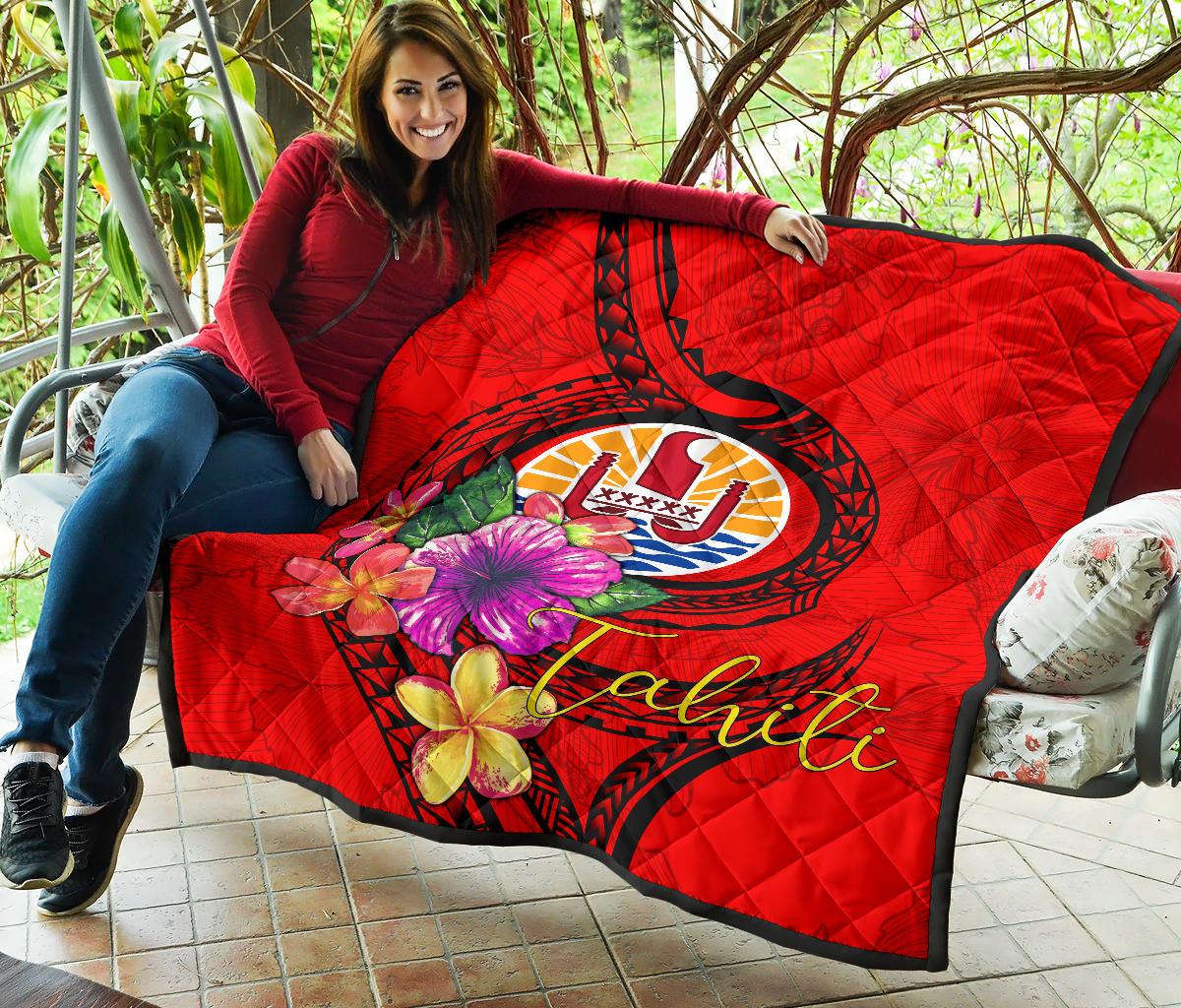 Tahiti Polynesian Premium Quilt - Floral With Seal Red - Polynesian Pride