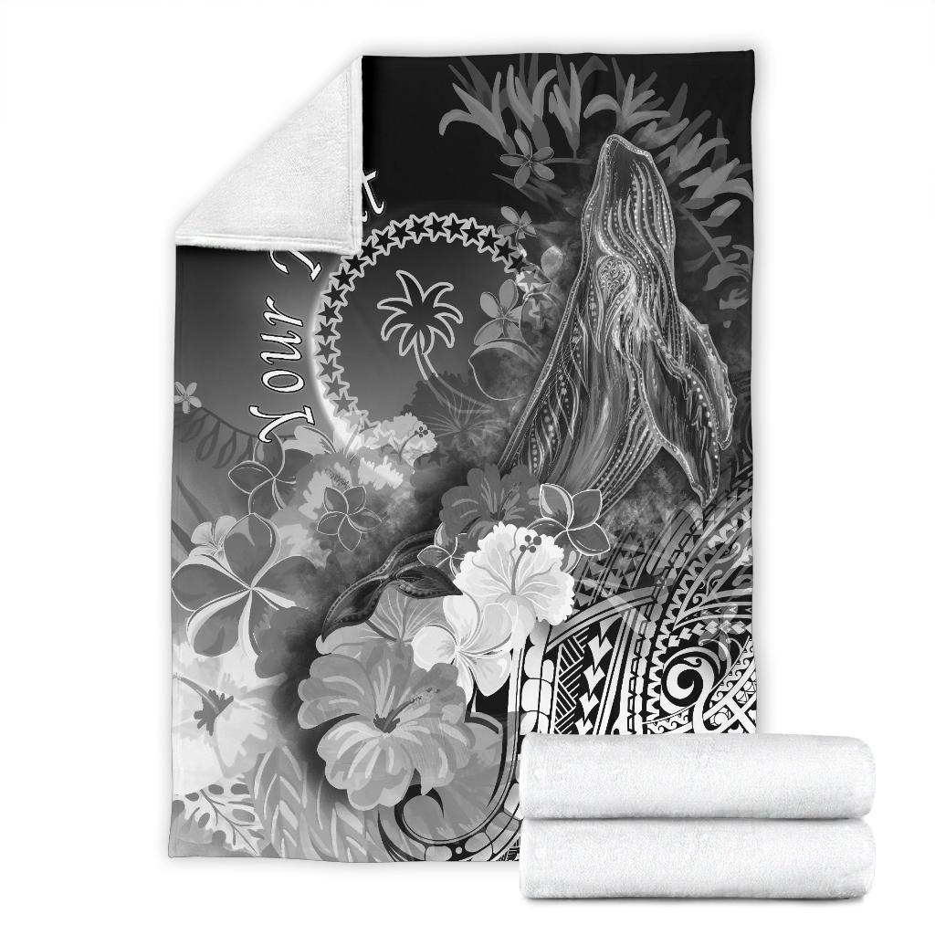 Custom Personalised Chuuk Premium Blanket - Humpback Whale with Tropical Flowers (Blue) - Polynesian Pride