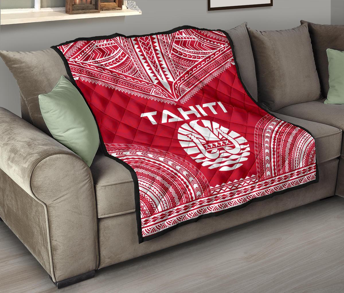 Tahiti Premium Quilt - Tahiti Flag Polynesian Chief Red Version - Polynesian Pride