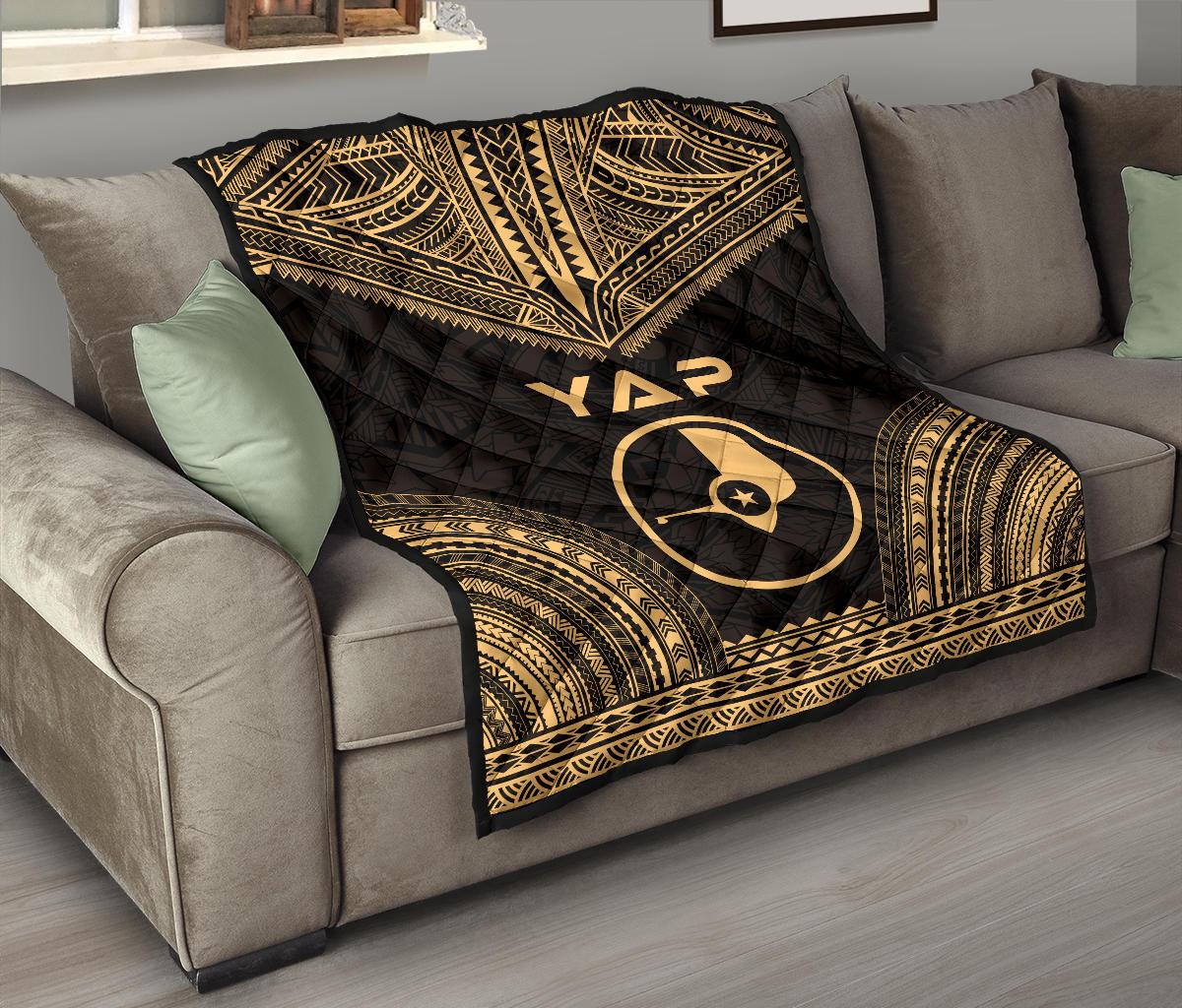 Yap Premium Quilt - Yap Flag Polynesian Chief Gold Version - Polynesian Pride