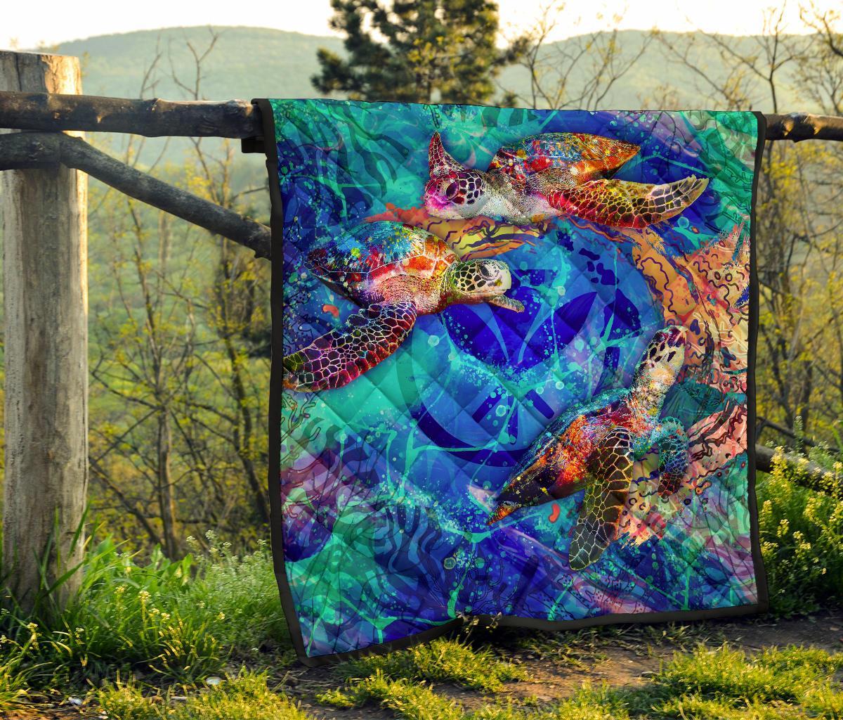 Hawaii Polynesian Premium Quilt - Kanaka Maoli Sea Turtle Coral Treasure - Polynesian Pride