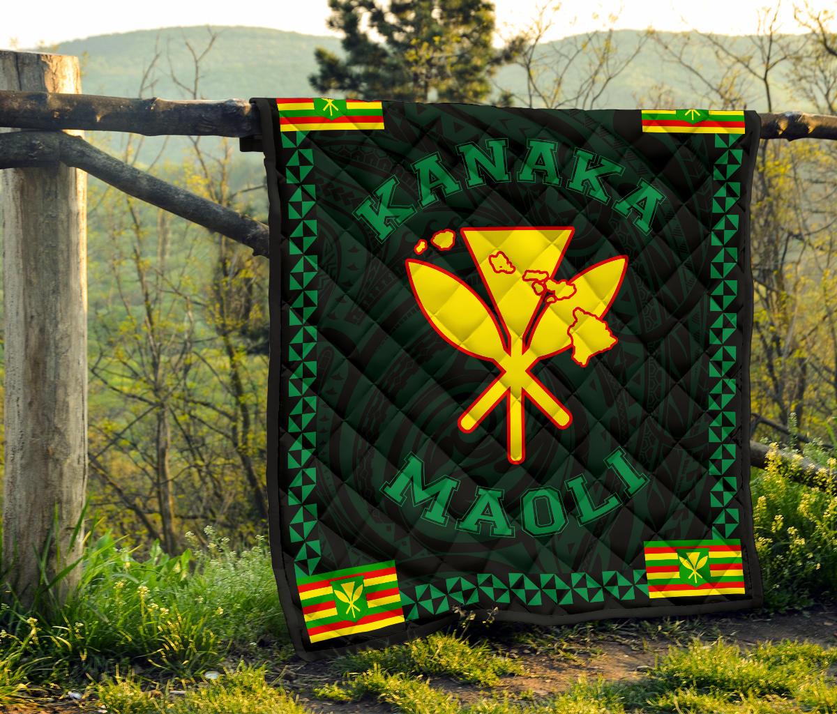 Kanaka Maoli Flag Polynesian Premium Quilt Green - Love Style - Polynesian Pride