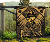 Guam Polynesian Premium Quilt - Guam Gold Seal with Polynesian Tattoo - Polynesian Pride