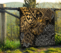 Guam Polynesian Premium Quilt - Gold Turtle Flowing - Polynesian Pride