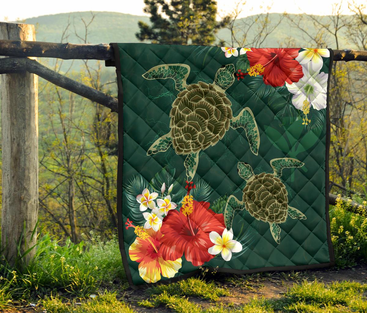 Hawaii Sea Turtle Hibiscus Plumeria Premium Quilt - Polynesian Pride