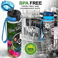 Yap Custom Personalised Hydro Tracking Bottle - Turtle Plumeria Banana Leaf - Polynesian Pride