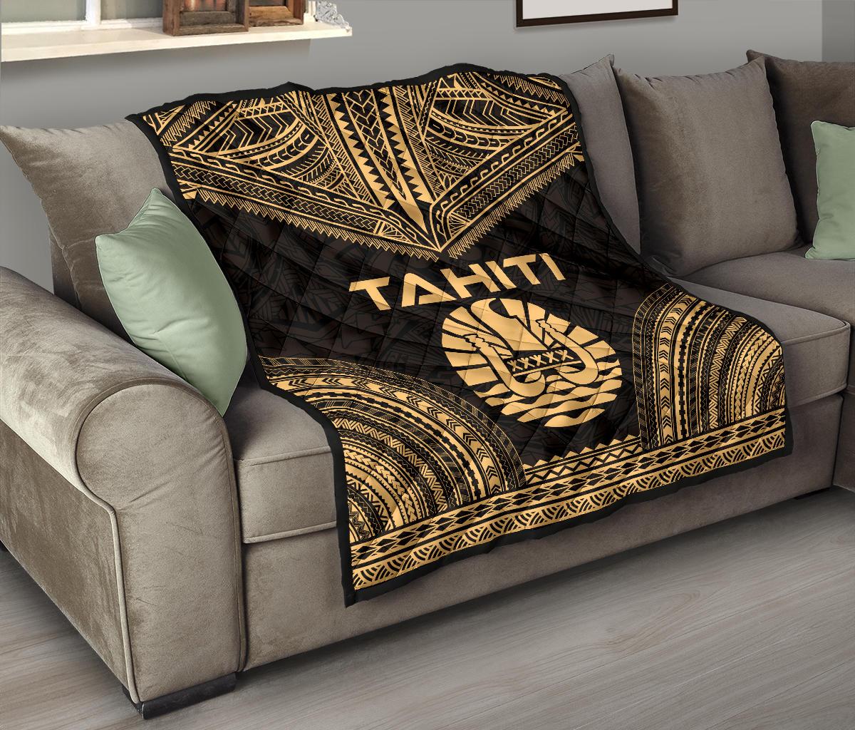Tahiti Premium Quilt - Tahiti Flag Polynesian Chief Gold Version - Polynesian Pride