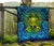 Hawaii Polynesian Premium Quilt - Hawaiian Green Yellow Tiki Face (Blue) - Polynesian Pride