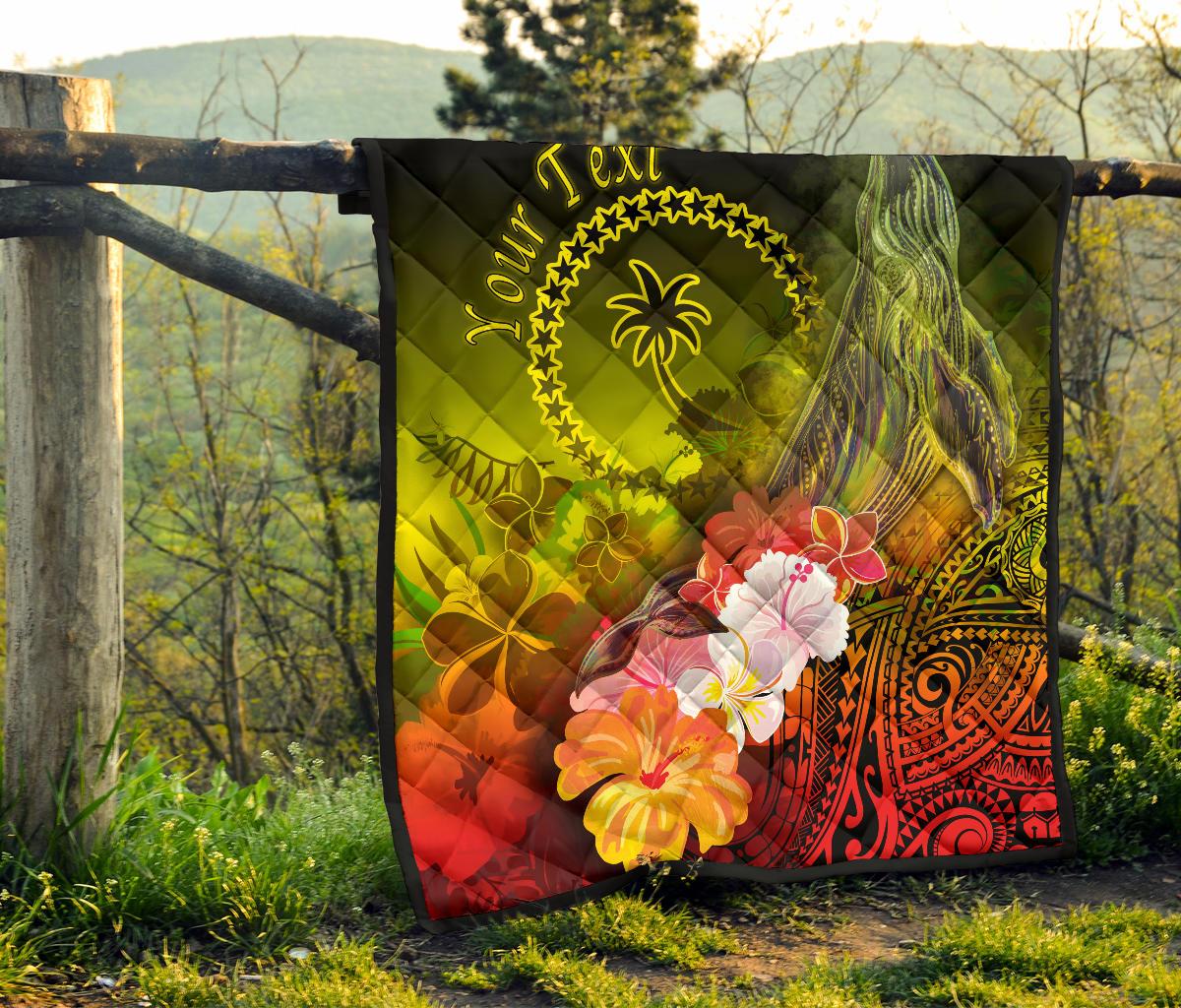 Custom Personalised Chuuk Premium Quilt - Humpback Whale with Tropical Flowers (Yellow) - Polynesian Pride