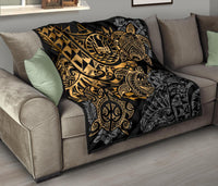 Tahiti Polynesian Premium Quilt - Gold Turtle HibiscusFlowing - Polynesian Pride