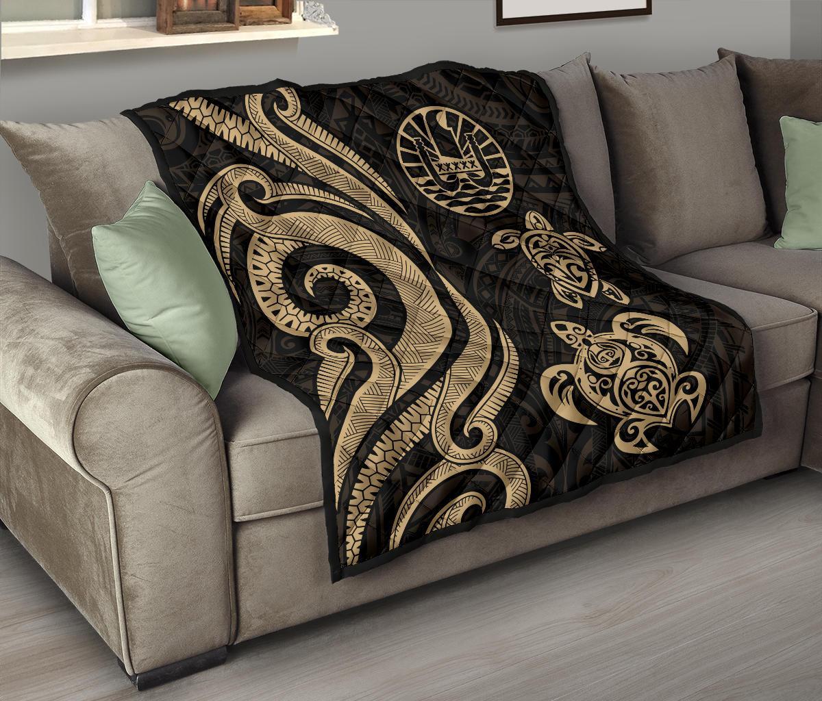Tahiti Polynesian Premium Quilt - Gold Tentacle Turtle - Polynesian Pride