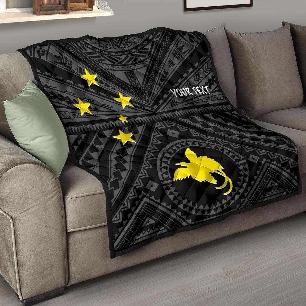 Papua New Guinea Personalised Premium Quilt - Flag With Polynesian Patterns (Black) Black - Polynesian Pride