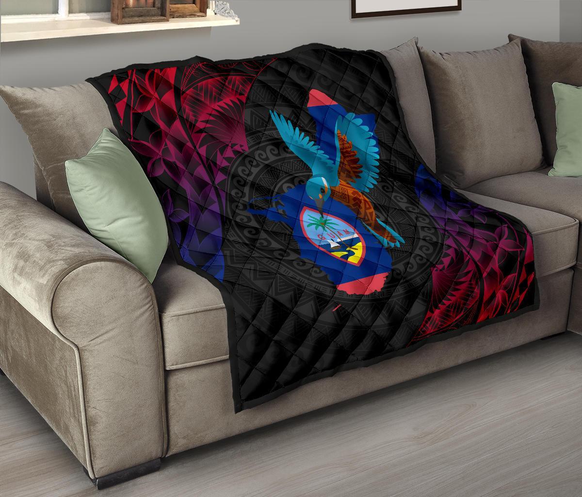 Guam Premium Quilt - KingFisher Bird With Map - Polynesian Pride