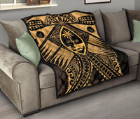 Guam Polynesian Premium Quilt - Guam Gold Seal with Polynesian Tattoo - Polynesian Pride