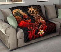 Guam Polynesian Premium Quilt - Plumeria Flowers And Waves - Polynesian Pride