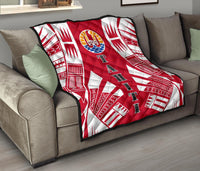 Tahiti Premium Quilt - Tahiti Flag Polynesian White Tattoo (Red) - Polynesian Pride