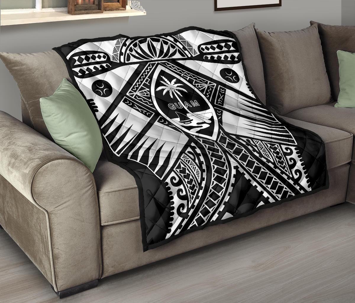 Guam Polynesian Premium Quilt - Guam White Seal with Polynesian Tattoo Ver 01 - Polynesian Pride