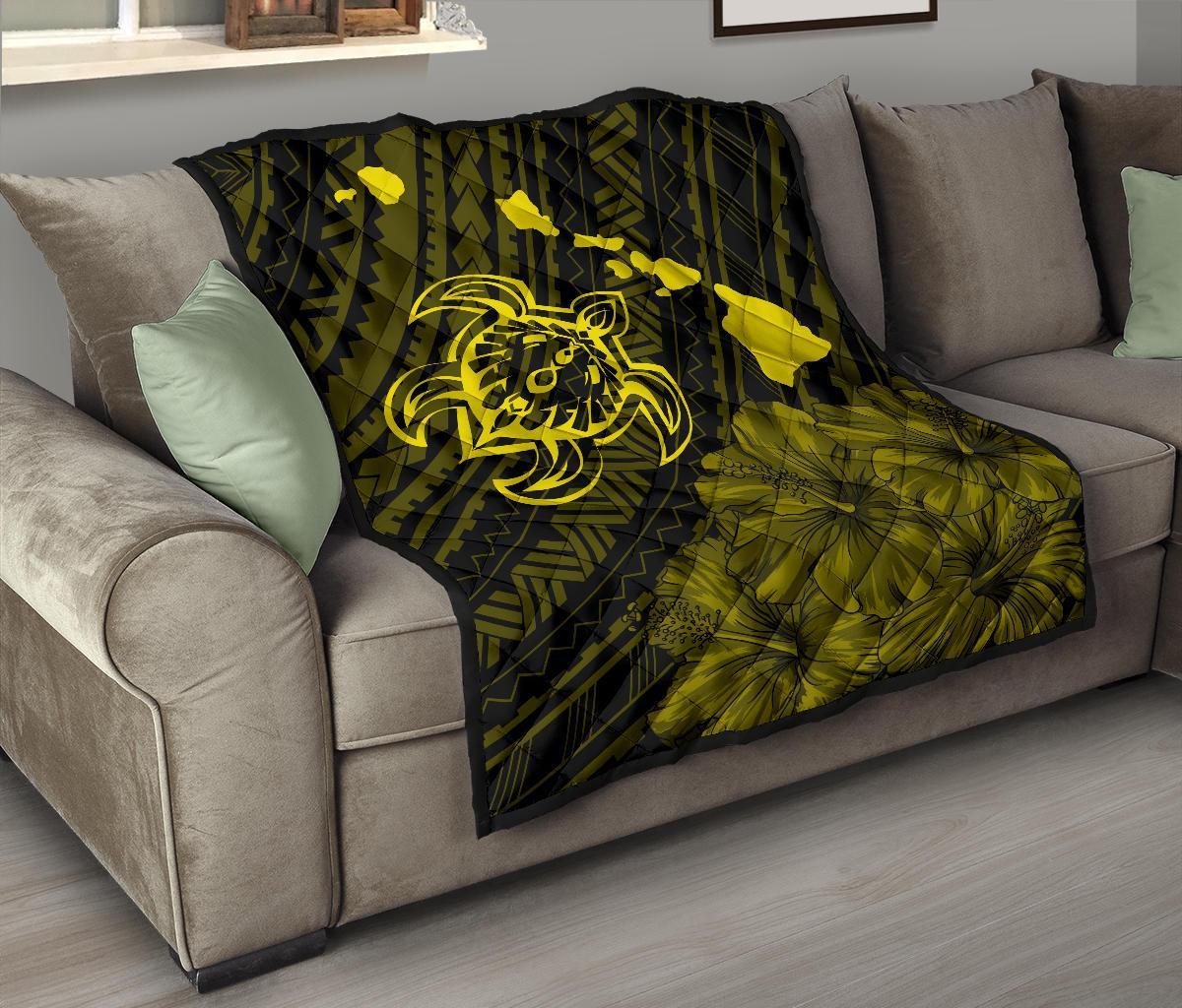 Hawaii Sea Turtle Is Swimming Toward Premium Quilt Yellow - Polynesian Pride